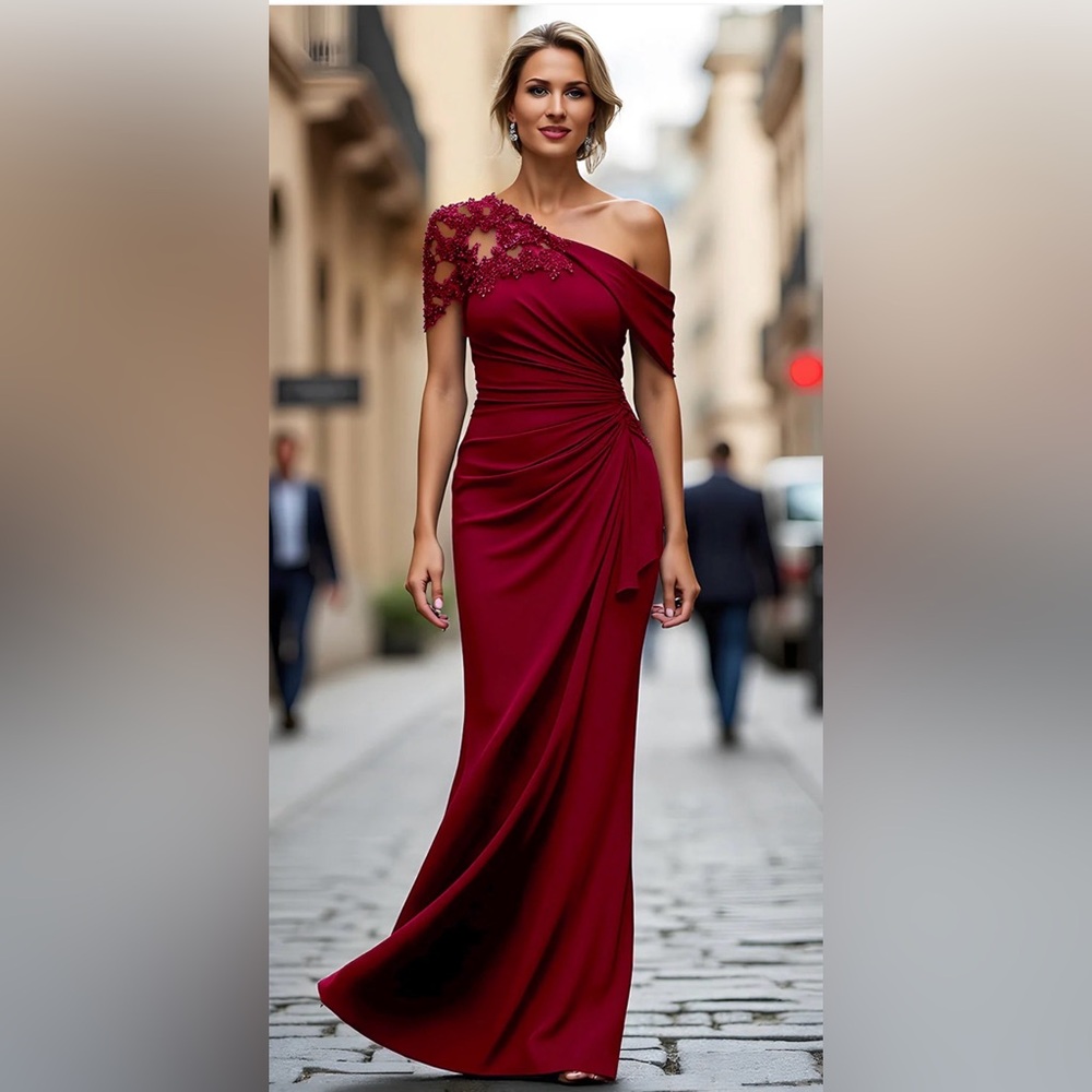 Elegant One-Shoulder Burgundy Dress